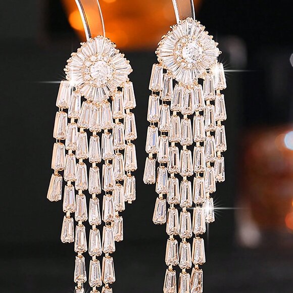 Gold Preppy Women's Tassel Dangle Earrings - Picture 4 of 6